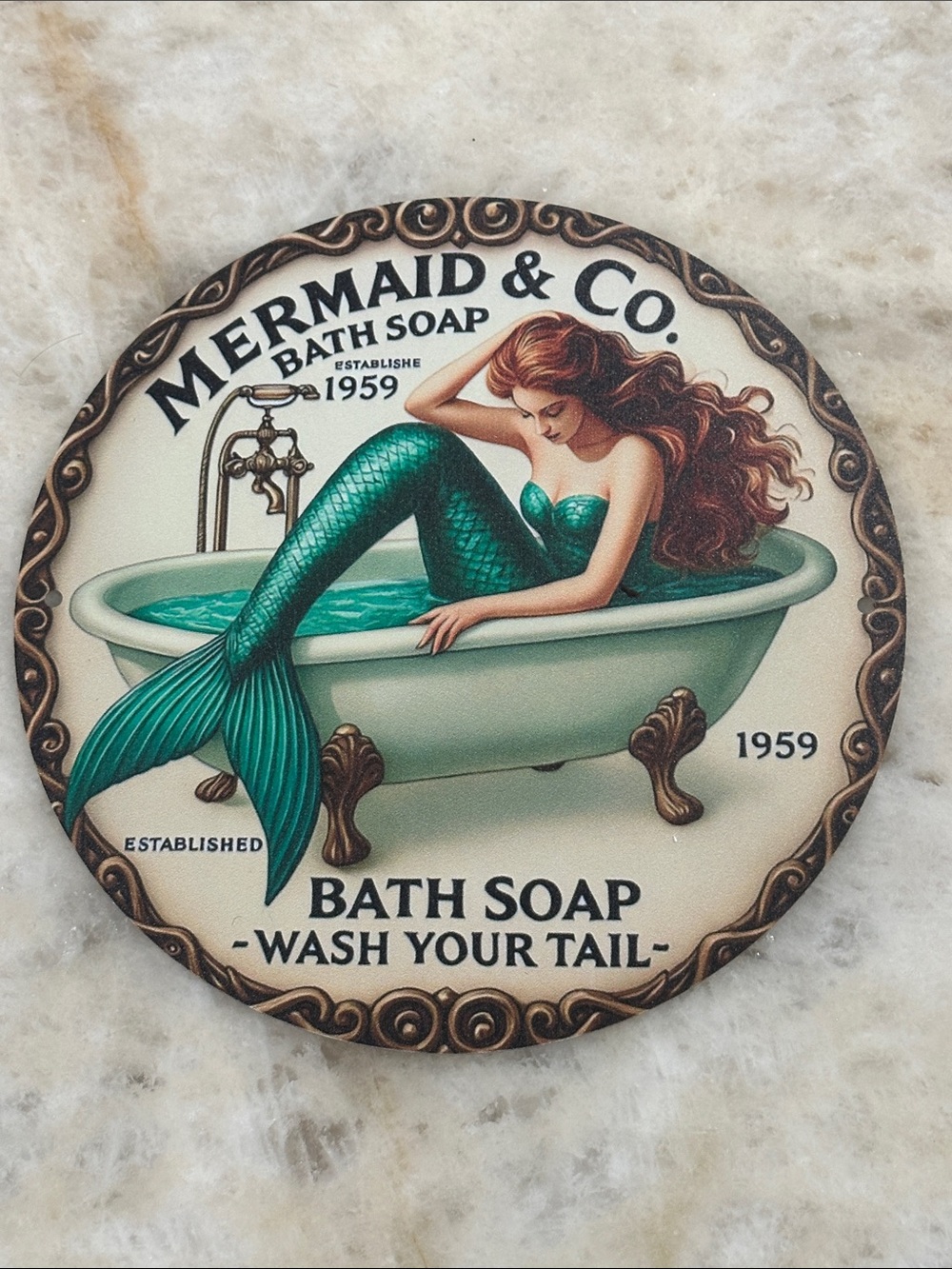 Green Mermaid Bath Soap Tin Sign